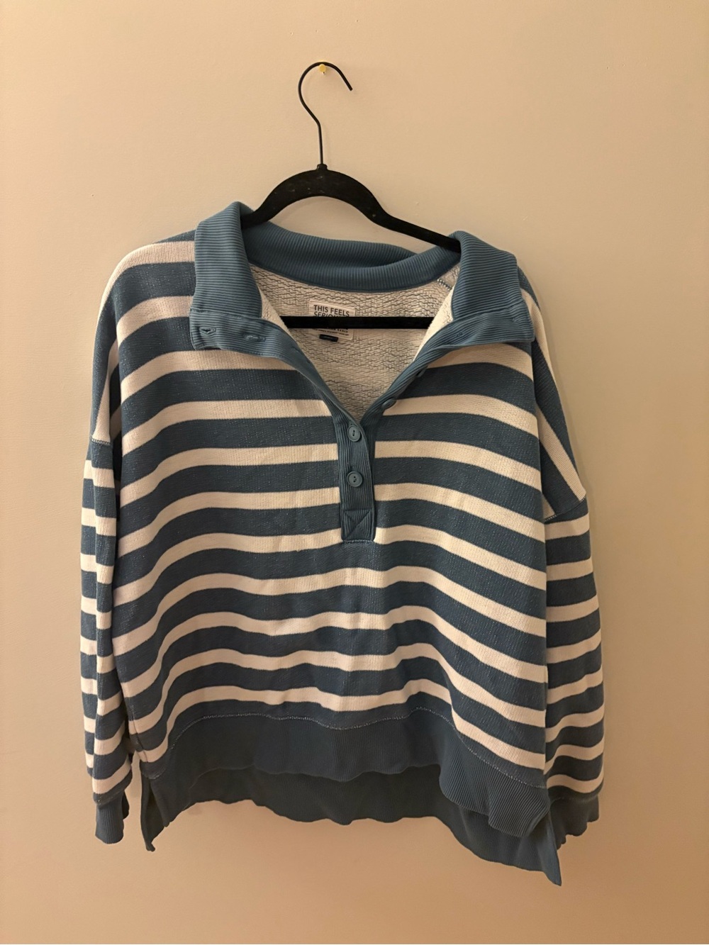 American Eagle Outfitters Blue and White Striped Polo Sweater